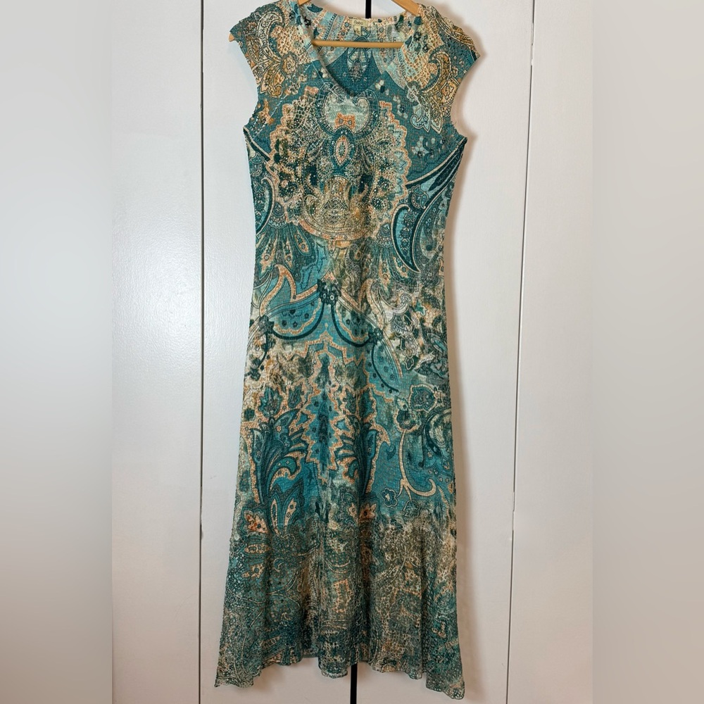 Reba Teal Paisley Midi Dress - Picture 3 of 7